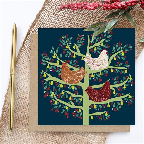Three French Hens Christmas Card By Bea Baranowska Illustration