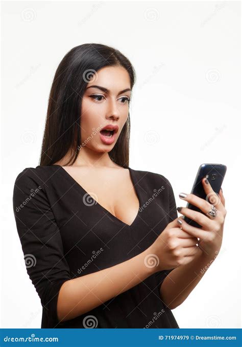 Surpised Shocked Woman Looking At Phone Stock Image Image Of People