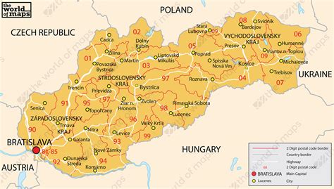 Political map of slovakia showing slovakia and the surrounding countries with international borders, the national capital tirana, prefectures map is showing slovakia, officially the slovak republic, a landlocked country in central europe. Digital ZIP code map Slovakia 2-digit 206 | The World of ...