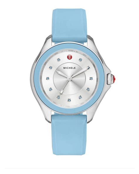 Michele Cape Blue Topaz Stainless Steel And Silicone Strap Watch Lyst