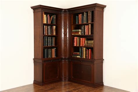 Sold Library Corner Bookcase Scandinavian 1920 Antique Carved Walnut
