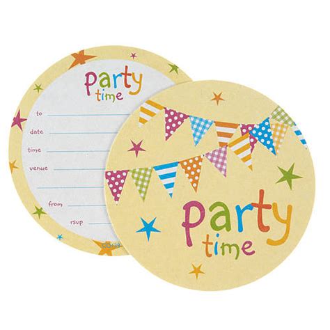 Party Time Bunting 8 Coaster Invitations By Aliroo