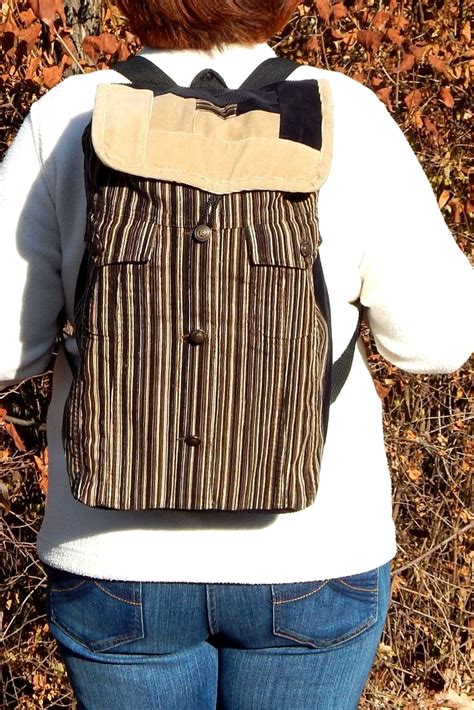 Black Striped Corduroy Hipster Backpack Style Patchwork With Drawstring