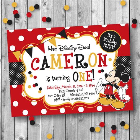 Mickey Mouse Theme One Year Old Birthday Invitation Design Designs