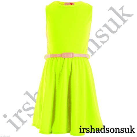 Girls Skater Dress Kids Neon Bright Summer Party Dresses 7 8 9 10 11 12