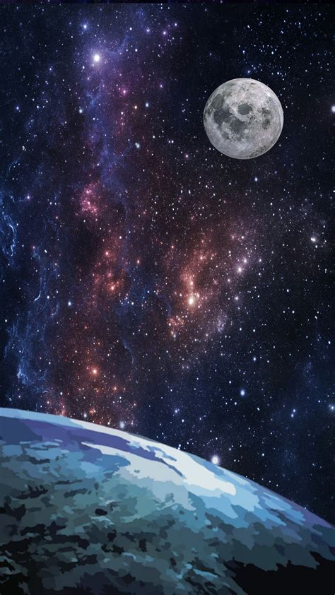 Wallpaper Para Celular Papel De Parede Lua Terra Espaço Estrelas