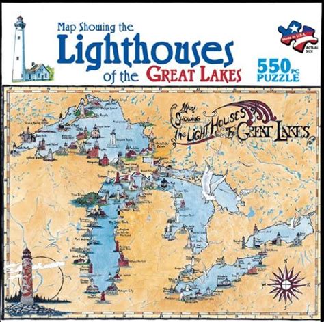 Map Showing The Lighthouses Of The Great Lakes 550 Piece Jigsaw Puzzle