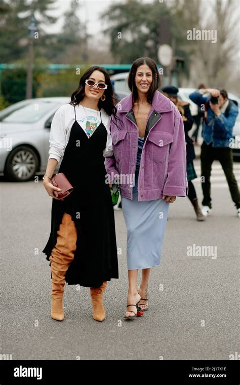 Street Style Amina Muaddi And Gilda Ambrosio Arriving At Loewe Fall