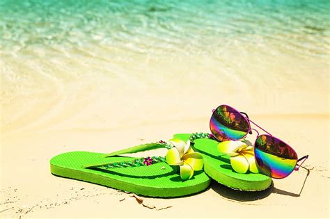 Sunglasses And Slippers Sunglasses Beach Sand Slippers Green