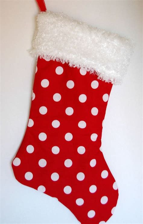 Large Red Polka Dot Christmas Stocking With A Fuzzy White Top Option