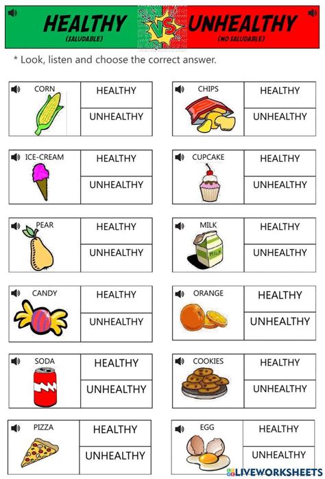 Healthy Unhealthy Food Online Worksheet For Primary You Can Do The