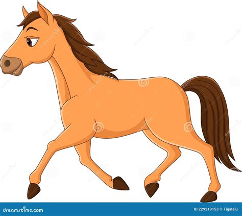 Cartoon Brown Horse Running On White Background Stock Vector