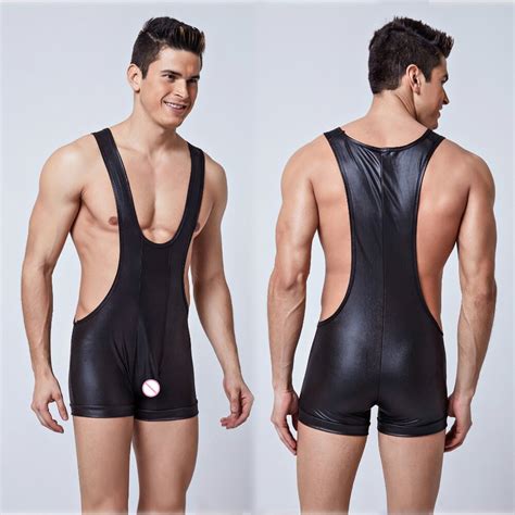 New Men Wrestling Jumpsuits Fashion Paint Leather Conjoined Boxer Body