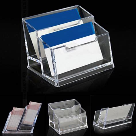 A hard, sleek case, this modern business card holder flips open for easy access or fans out to show your cards in all their glory! 2pcs Double Layer Acrylic Business Card Holder School ...