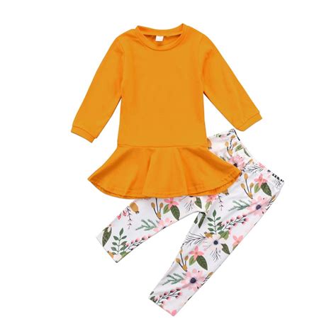 Toddler Kids Girls Clothes Set Autumn Long Sleeve Blouse Round Neck