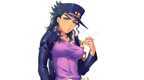 Jojo Jotaro Kujo With Blue Coat And Blue Hat With White Background Hd
