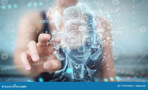 Woman Using Digital Artificial Intelligence Holographic Projection 3d