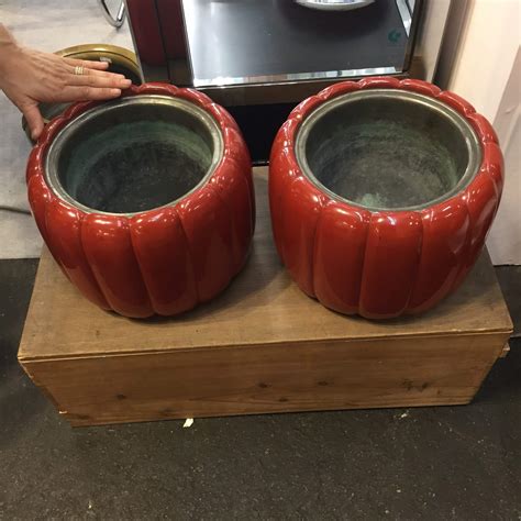 Glistening Old Japan Pair Of Antique Red Lacquer Bowls Hibachi Planters