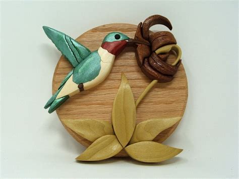 Hummingbird Intarsia Wood Art Etsy