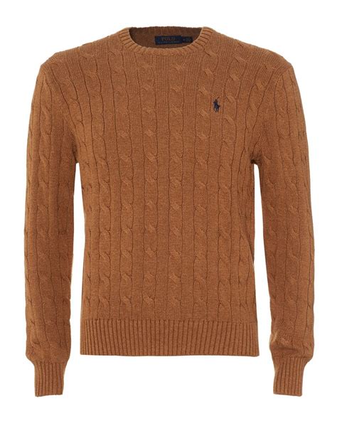 ralph lauren mens cable knit jumper rl brown regular fit sweater