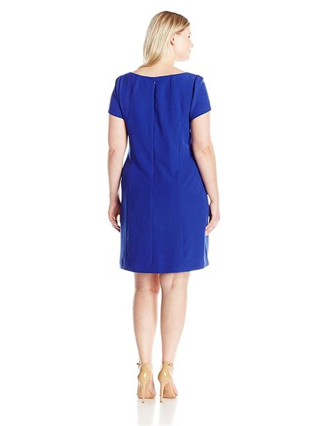 Adrianna Papell Womens Plus Size Square Neck Short Sleeve Shift Dress Click On The Image