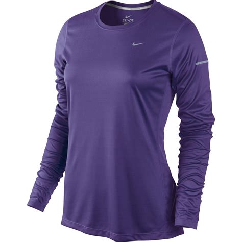 Nike Womens Miler Long Sleeve Running Top Purplereflective Silver