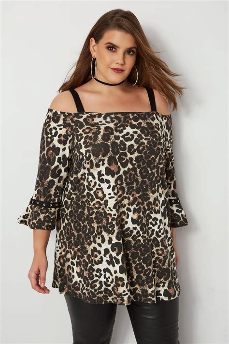Animal Print Cold Shoulder Top With Frill Sleeves Plus Size 16 To 40