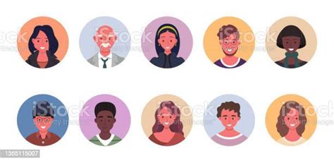 People Avatar Bundle Set User Portraits In Circles Different Human Face