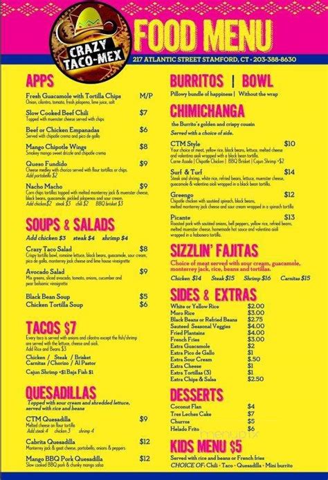 Check our schedule to find where your next meal is parked or book a food truck for your next event. Menu of Crazy Taco-Mex in Stamford, CT 06901