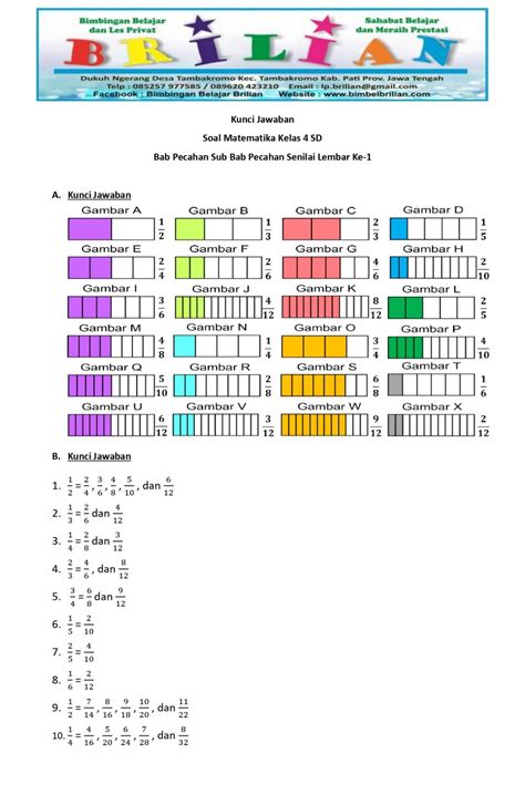 Soal Matematika Kelas Sd Bab Pecahan Senilai Lembar Ke Bimbel Brilian