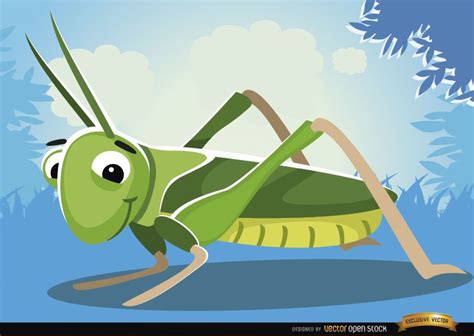 Cartoon Grasshopper Insect On Grass Vector Download