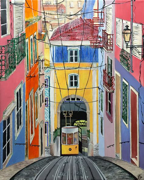 Acrylic Painting About Lisbon On Canvas 40cmx50cm Building Painting