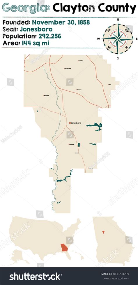 Large Detailed Map Clayton County Georgia Stock Vector Royalty Free