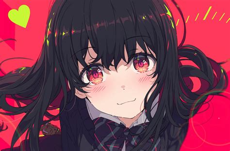Wallpaper Blushes Red Eyes Cute Anime Girl Black Hair Resolution