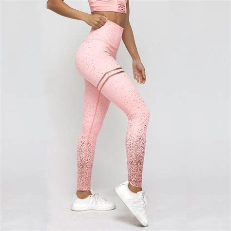 New Hotsale Women Pink Print Leggings High Waist Women Sportwear Clothes Pink Fitness  High