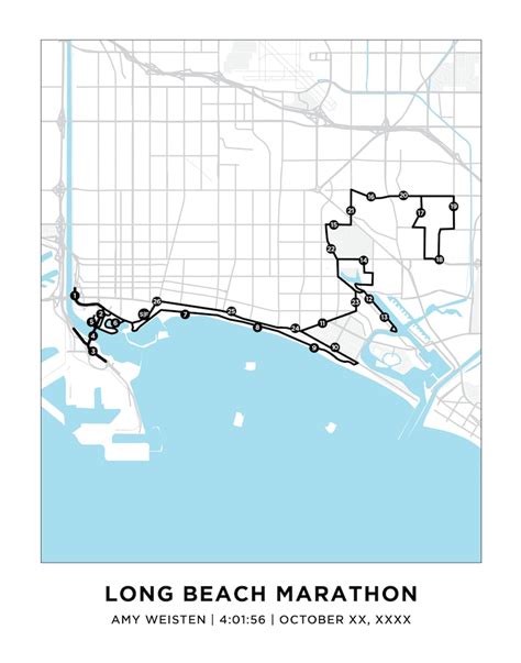Long Beach Marathon Course Map Personalized Long Beach Etsy