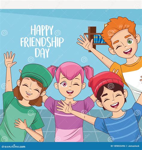 Happy Friendship Day Celebration With Group Of Kids Stock Vector