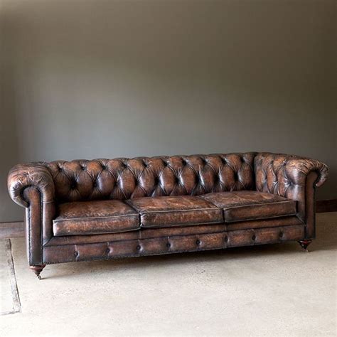 Distressed Leather Chesterfield Sofa Antique Farmhouse