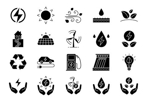 Alternative Energy Sources Glyph Icons Set Eco Power Renewable