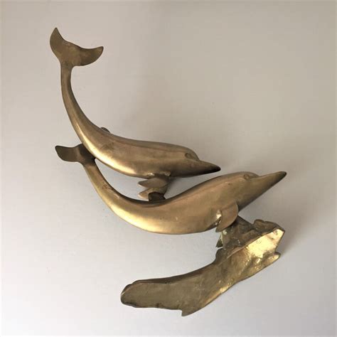 Vintage Brass Dolphin Sculpture Large 15 Swimming Etsy
