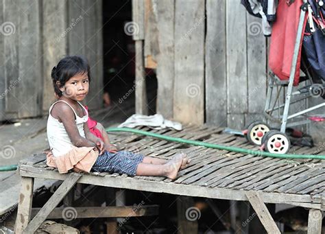 Happy Poor Smile Girl In Asia Traditional Village Cambodia Editorial Image Image Of Kratie
