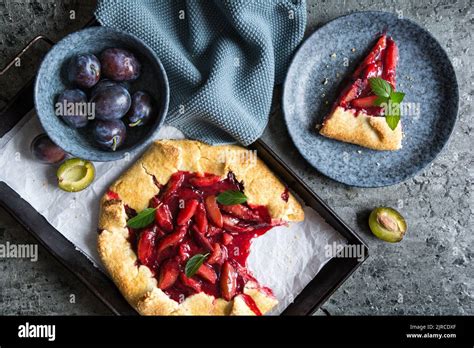 Traditional Juicy French Galette Pie Filled With Plums Stock Photo Alamy