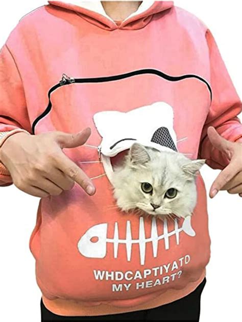 Women Animal Pouch Hoodie Tops Carry Cat Breathable Kitty Carrying