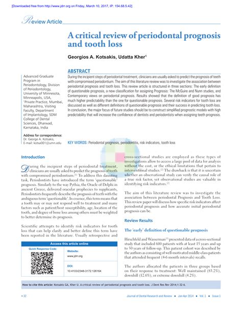 Pdf A Critical Review Of Periodontal Prognosis And Tooth Loss