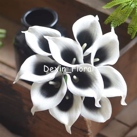 Black Picasso Calla Lilies Real Touch Flowers For Silk Wedding Bouquets