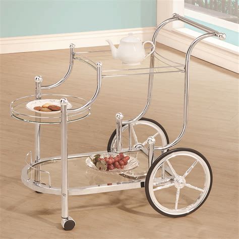 Coaster Kitchen Carts Traditional Wheeled Serving Cart With Chrome