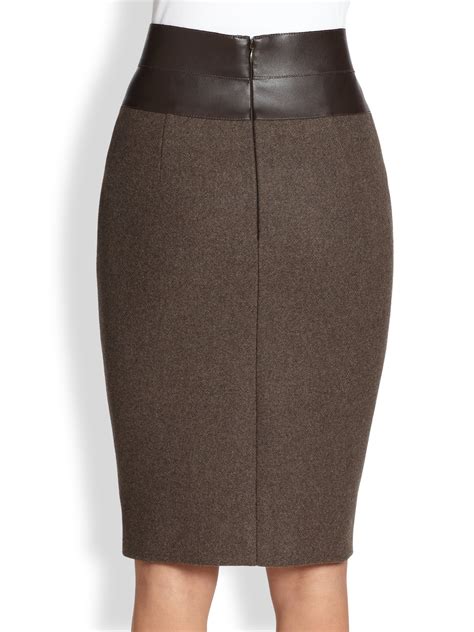 Akris Punto Wool Faux Leather Pencil Skirt In Brown Lyst