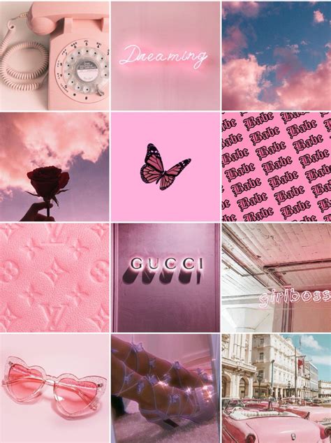 Boujee Aesthetic Wall Collage Kit Pink Etsy Pink Wallpaper Iphone