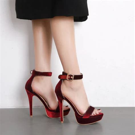 Monmoira Velvet High Heel Women Sandals Wine Red One Strap Women Sandals Sexy Platform Sandals