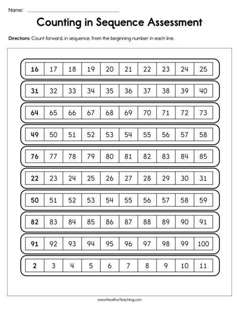 Counting In Sequence Assessment Worksheet By Teach Simple